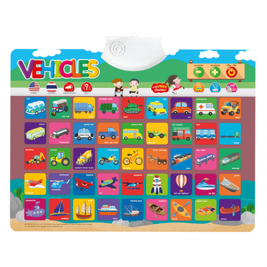 หนังสือคำศัพท์ Vehicles และหนังสือระบายสี พร้อมโปสเตอร์ยานพาหนะพูดได้ กดแล้วมีเสียง โปสเตอร์สำหรับเด็ก